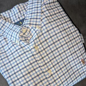 Ralph Lauren PONY Logo Mens Dress L/S Shirt Tall XLT Blue White Check